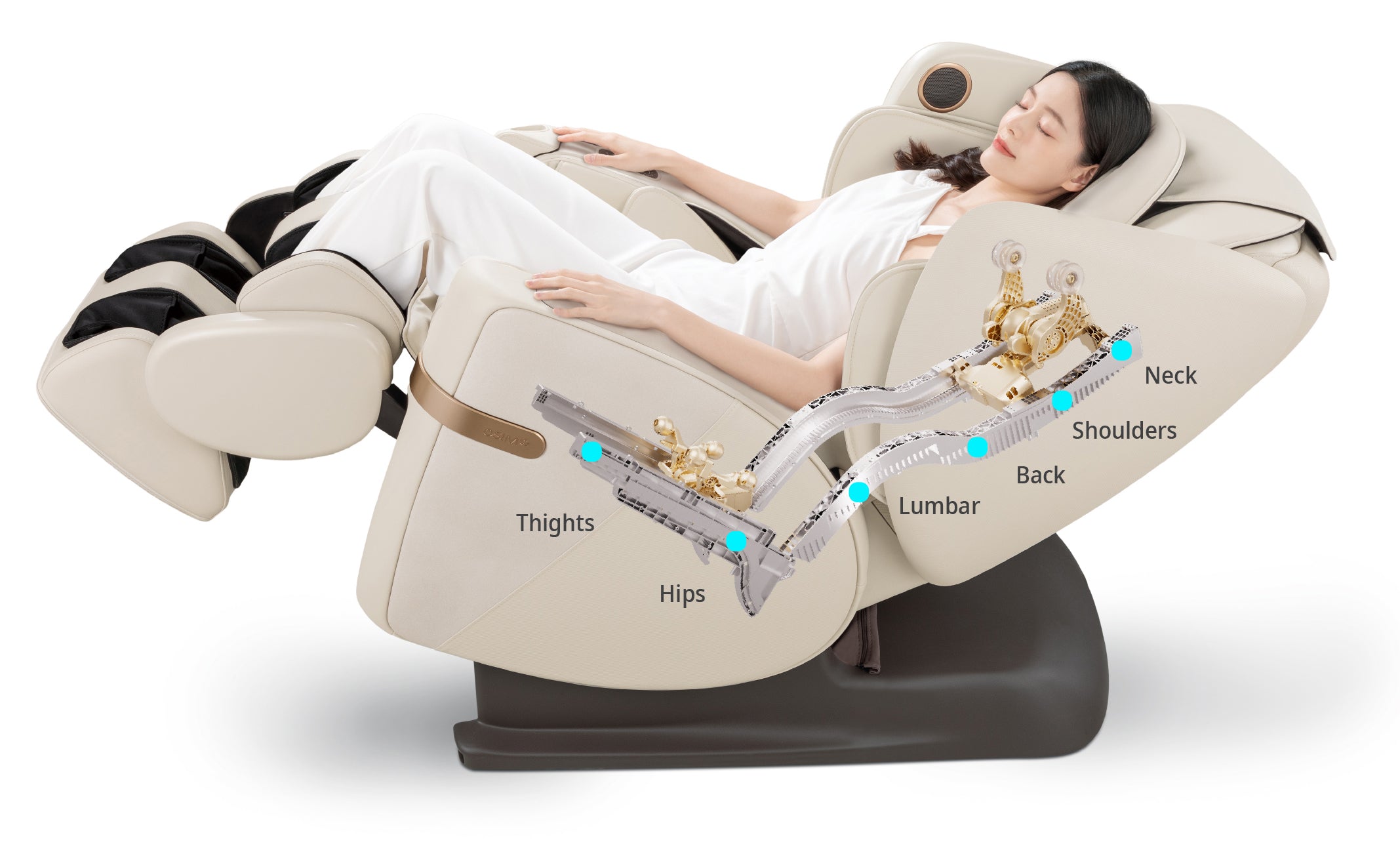 The advanced 4-Hand Dual SL Track is engineered to follow the body’s natural contours with exceptional precision and the massage techniques adapt to your body shape as the rollers travels to cover different muscle areas. Unlike traditional S, L, or standard SL tracks with fixed motion, this advanced dual-track system closely aligns with the spine’s natural curve, supporting spinal decompression and full-body extension while helping to reduce built-up spinal tension. Relaxation with massage chair and more.



By maintaining consistent contact along the back with evenly distributed pressure, it helps to release tension more effectively in areas affected by prolonged sitting, poor posture, or daily physical strain and enjoy the massage experience comfortably throughout the session.